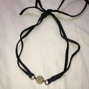 Suede necklace with leaf charm adjustable